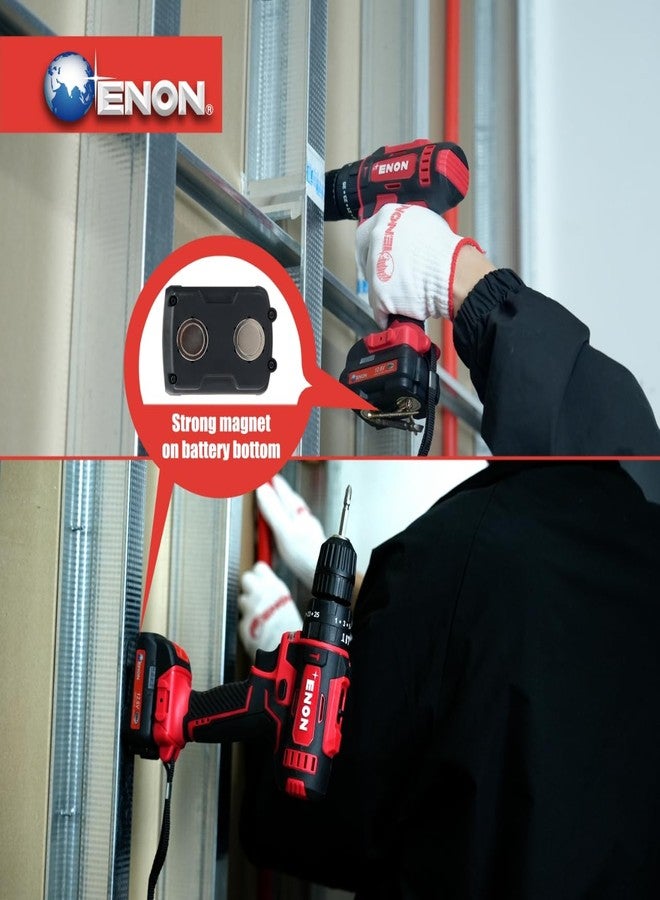 Enon Cordless Impact Drill for Home Use, 12.6V, 1500RPM, 22NM Torque, Keyless Chuck 10mm, 25 Level Torque, 2 Speed Modes, 3 Functions, Magnetic Base, 2x1.5Ah Batteries, 82 Pcs Drill Kit (XE-CD1610) - Image 4